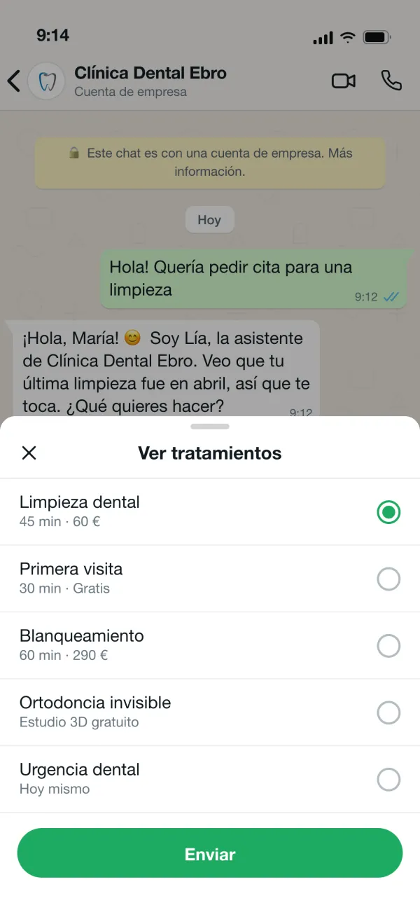 Lista de tratamientos de la clínica para elegir